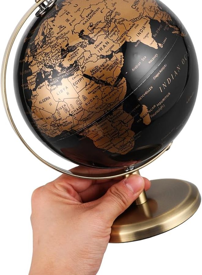 كرة أرضية مكتبية دوارة من البرونز العتيق بخريطة سوداء وذهبية لتزيين المكتب - Image 4